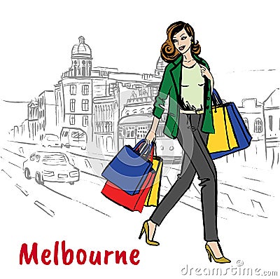 Woman walking on Chapel street Vector Illustration