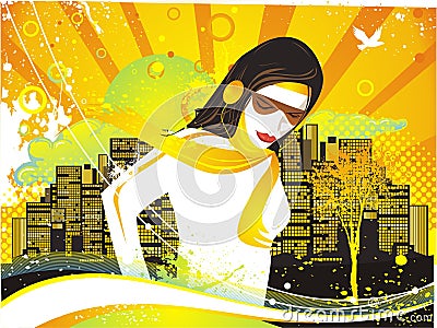 Woman walking in the city Vector Illustration