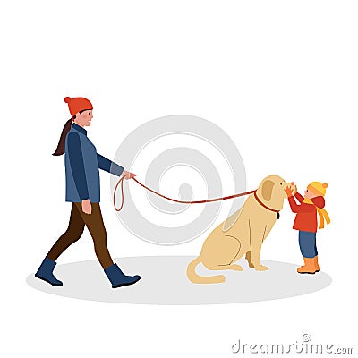 Woman walking a dog. Cute vector illustration in flat style Cartoon Illustration