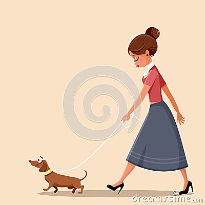 Woman Walking Dog Vector Illustration Vector Illustration