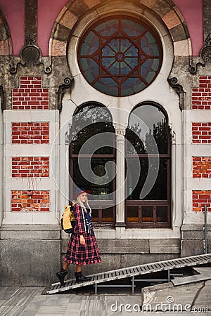 Woman walking near Orient Express railway station in Istanbul Stock Photo