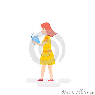 Woman is walking and reading a book Vector Illustration