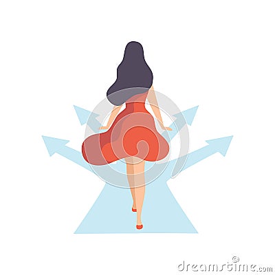 Woman Walking Road with Different Directions, Back View, Equality, Freedom, Civil Rights, Independence Vector Vector Illustration