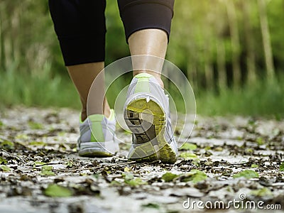 Woman Walking on trail Outdoor Jogging exercise Stock Photo