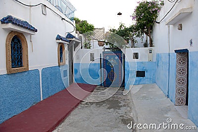 Blue painted walls in Kasbah of the Udayas, Rabat, Morocco Stock Photo