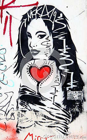 Woman wall graffiti Editorial Stock Photo
