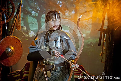 Woman in warrior costume Stock Photo