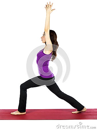 Woman in Warrior Pose in Yoga Stock Photo