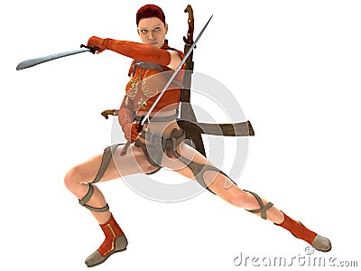 Woman warrior with swords Stock Photo