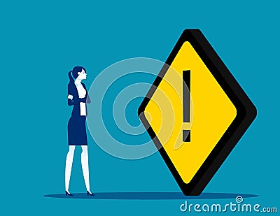 The woman was blocked by the yellow exclamation mark Vector Illustration