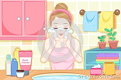 Woman wash face Vector Illustration