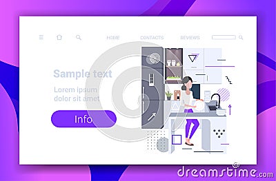 Woman washing dishes housewife doing housework dishwashing cleaning concept modern kitchen interior full length sketch Vector Illustration