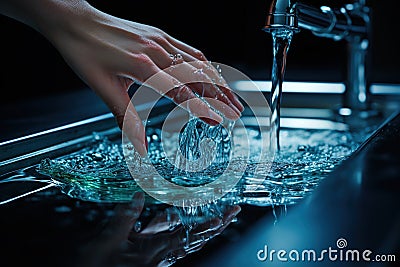 Woman washing a hand in a sink Stock Photo