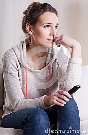 Woman watching romantic movie Stock Photo