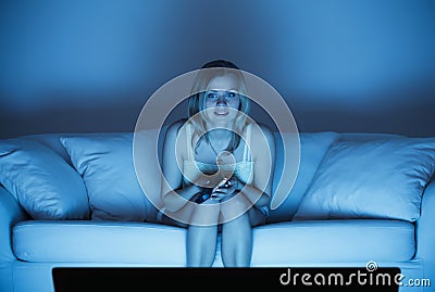Woman Watching TV Stock Photo