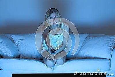 Woman Watching TV Stock Photo