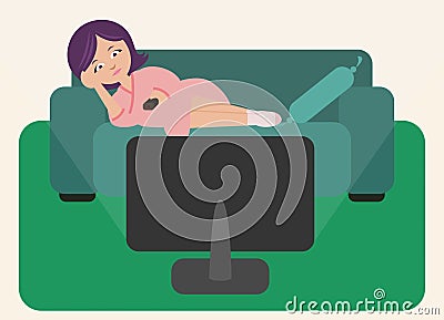 Woman watching TV Stock Photo