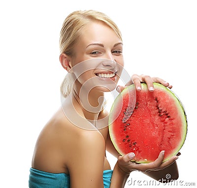 Woman with watermelon Stock Photo