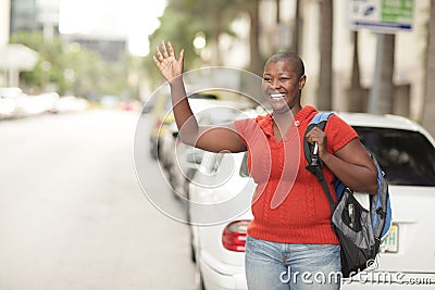 Woman waving Stock Photo