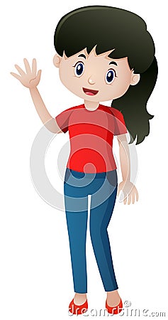 Woman waving hand hello Cartoon Illustration