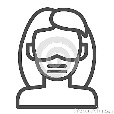 Woman wear respirator mask line icon. Masked female person outline style pictogram on white background. Coronavirus Vector Illustration