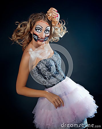 woman wearing as CHucky doll . Halloween Stock Photo