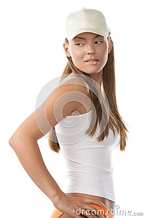 Woman wearing baseball cap Stock Photo