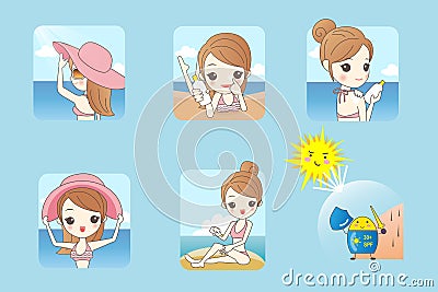 Woman wearing bikini on beach Vector Illustration