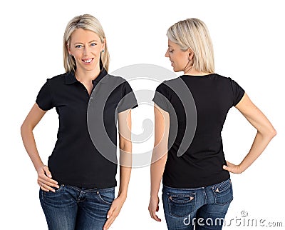 Woman wearing black polo shirt Stock Photo