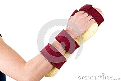Woman Wearing Cushioned Brace on Hand and Wrist Stock Photo