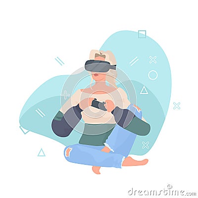 woman wearing vr glasses using joystick girl playing video games using virtual reality goggles Vector Illustration