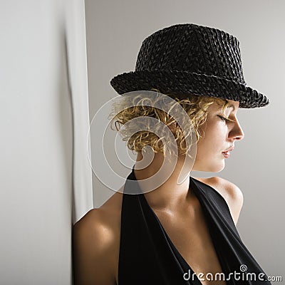 Woman wearing fedora. Stock Photo