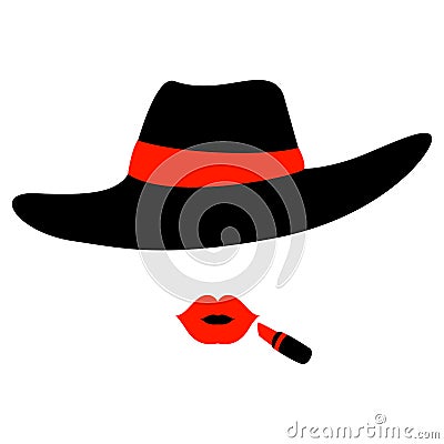 Woman wearing Hat and Lipstick Vector Illustration