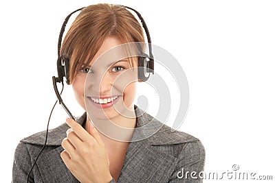 Woman wearing headset Stock Photo