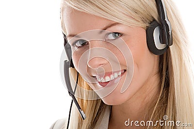 Woman wearing headset Stock Photo