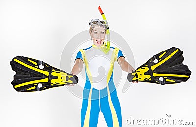 Woman wearing neoprene with flippers Stock Photo