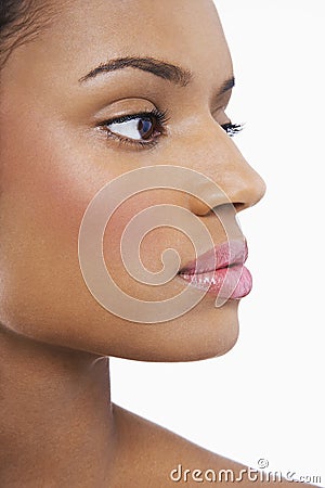 Woman Wearing Pink Lipstick Stock Photo