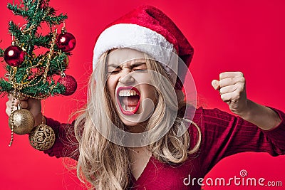 woman wearing santa claus costume fashion holiday toys decoration christmas Stock Photo