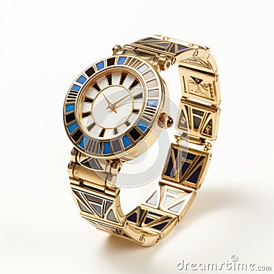 Gold Arabesque Style Bracelet Watch With Ndebele-inspired Motifs Stock Photo