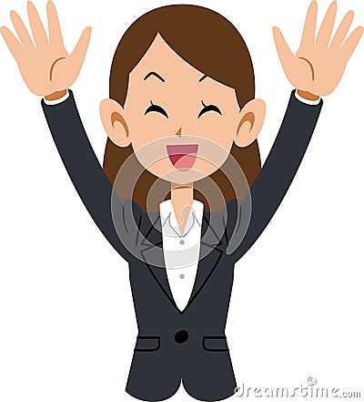 A woman wearing a suit puts up her arms Vector Illustration