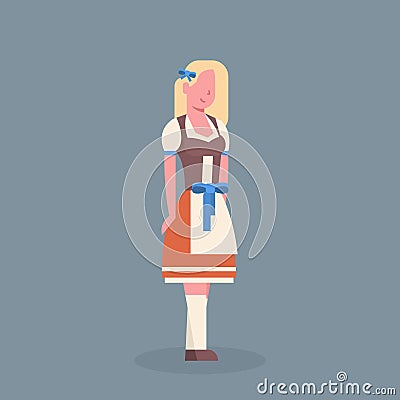 Woman Wearing Traditional German Clothes Oktoberfest Waitress Beer Fest Concept Vector Illustration