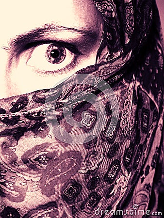 Woman Wearing Veil in Fear Stock Photo