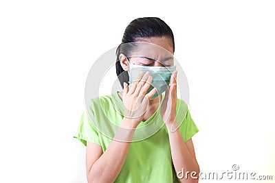 The woman wears a health mask. To prevent dust PM 2.5 and flu or contagious diseases. isolated on white background and clipping Stock Photo