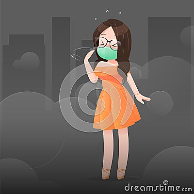 Woman wears a protective mask her nose because of a bad smell. Vector Illustration