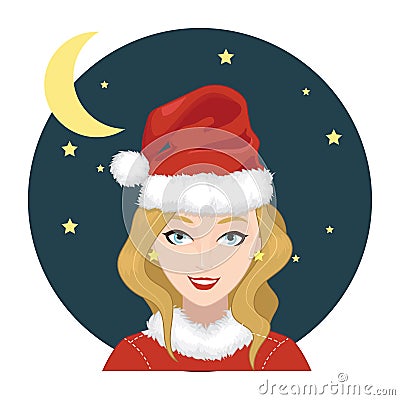 Woman Wears Santa Claus Hat 2 Vector Illustration