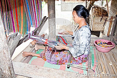 Woman is weaving , Sade village, Lombok Editorial Stock Photo