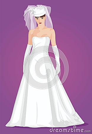 Woman in Wedding Dress Vector Cartoon Illustration