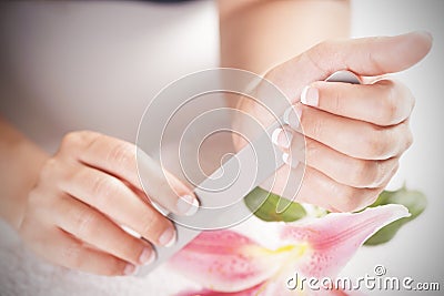 Woman with well manicured nails Stock Photo