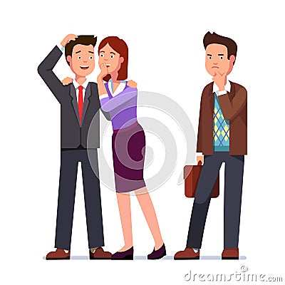 Woman whispering secrets in business man ear Vector Illustration