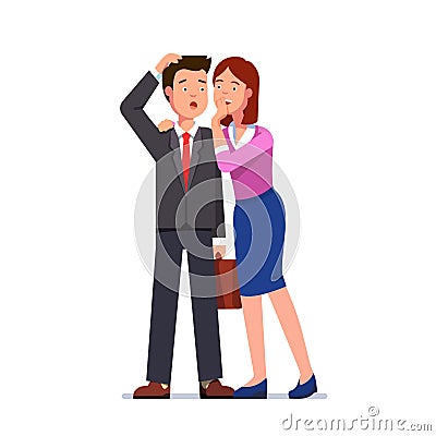 Woman whispering secrets in business man ear Vector Illustration
